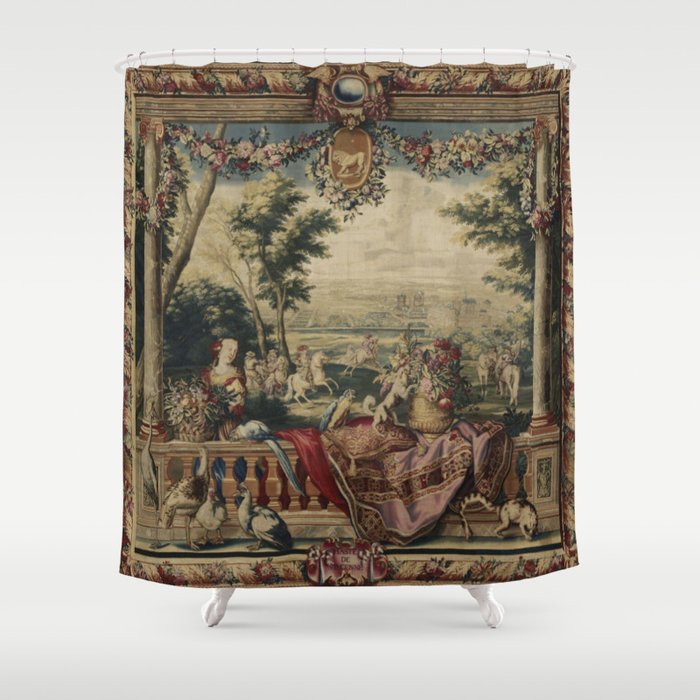 Antique 17th Century 'July' Louis XIV French Chateau Tapestry Shower Curtain