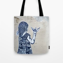 Street Art - Girl with Paper Plane Tote Bag