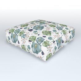 B&Bees Butterfly & Bees Pollinators and Flowers Pattern in White Outdoor Floor Cushion | Bees, Blue, Drawing, Butterfly, Pattern, Flowers, Green 