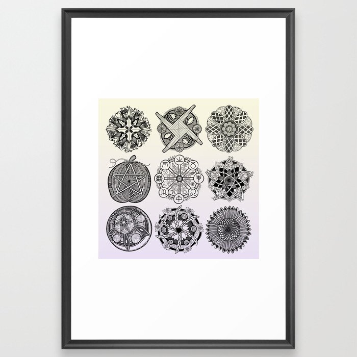 The Wheel Of The Year Mandala Set, Pale Yellow And Purple Framed Art Print