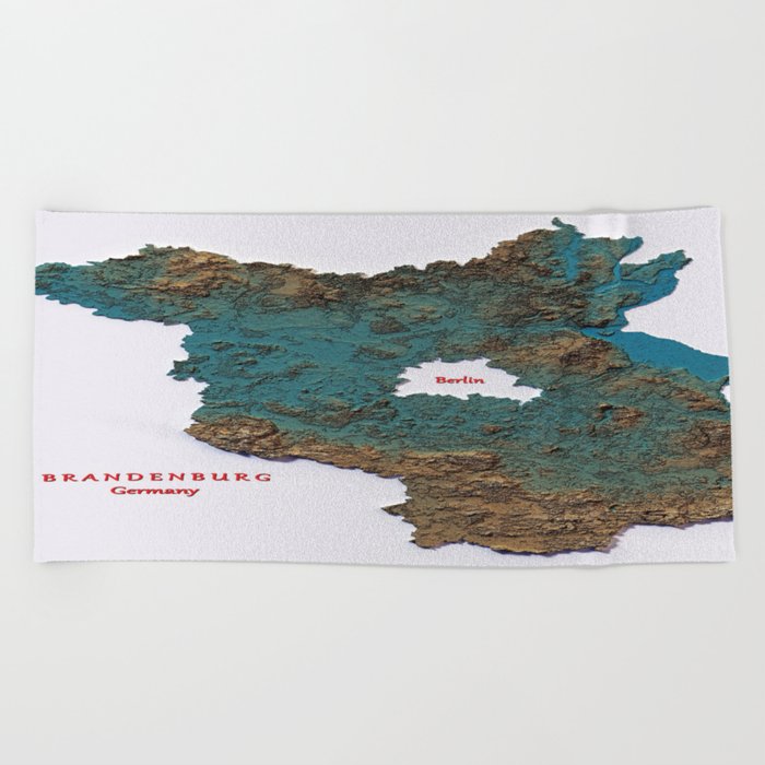 Brandenburg sorrounding Berlin map with 3d effects Beach Towel