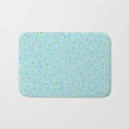 Rainbow Sprinkles Jimmies 90s Confetti on Teal Blue Background Bath Mat