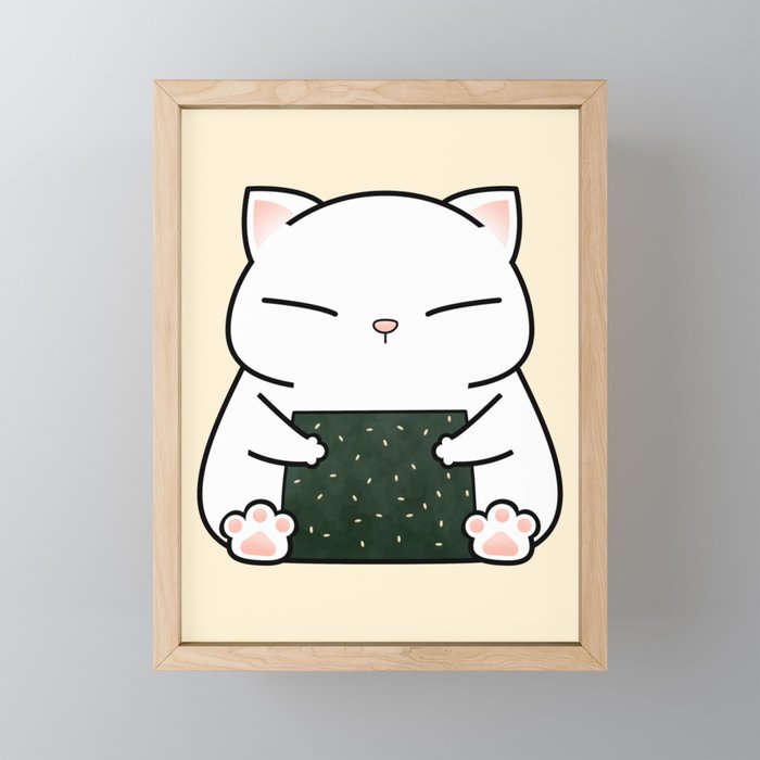 Riceball Onigiri Cat Framed Mini Art Print