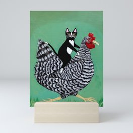 Cat on a Chicken Mini Art Print