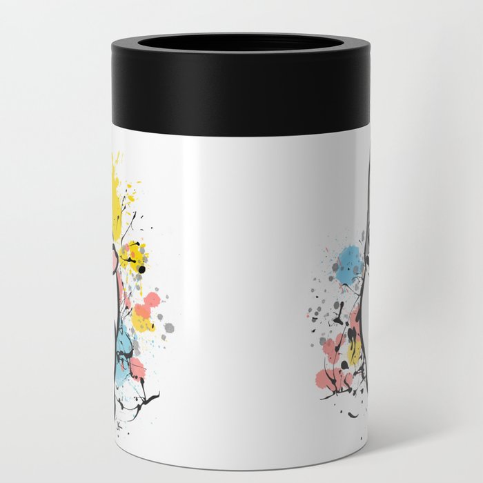 Running French Bulldog with Paint Splatters Can Cooler