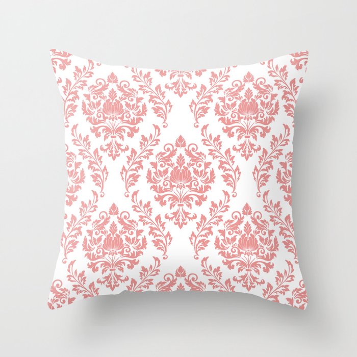 Pink White Damask Throw Pillow by Rose Gold Society6