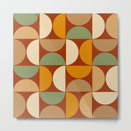 Mid century geometric pattern on burnt orange background 4 Metal Print