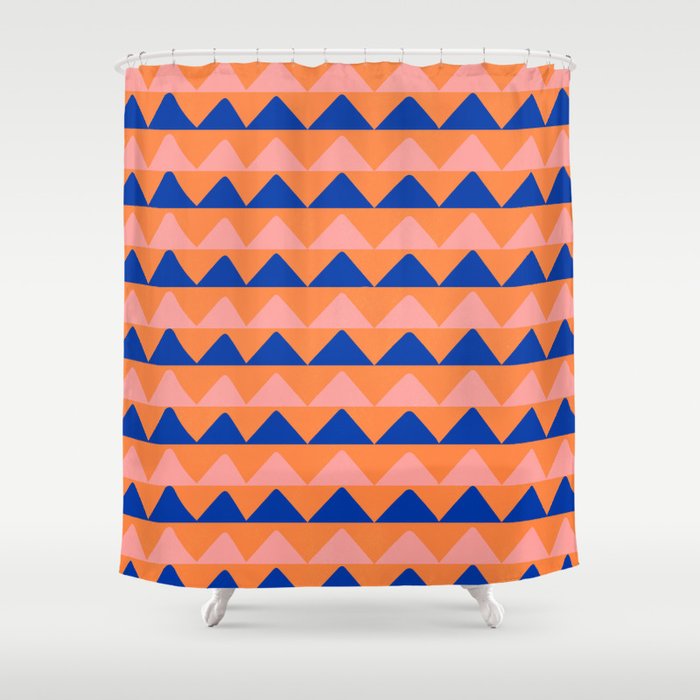 Aziza, coral & blue triangle pattern Shower Curtain