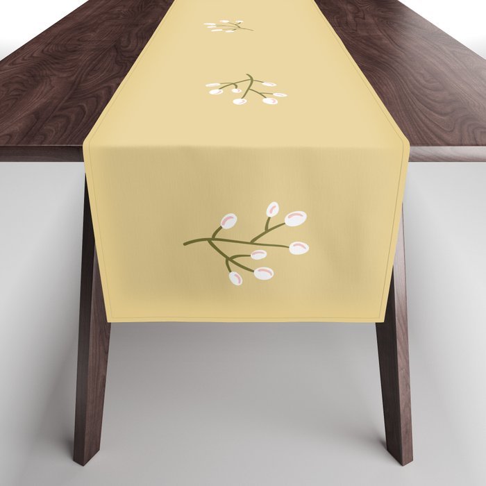 Rowan Branches Seamless Pattern on Beige Background Table Runner