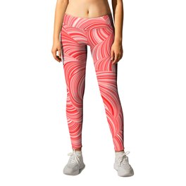 Red and White Swirly Peppermint Abstract Pattern Leggings