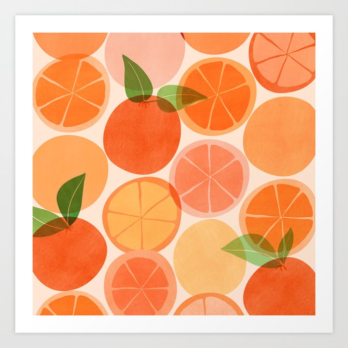 Sunny Oranges Tropical Fruit Illustration Art Print