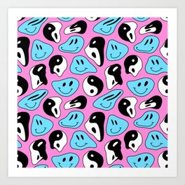Funny melting smile happy face colorful cartoon seamless pattern Art Print