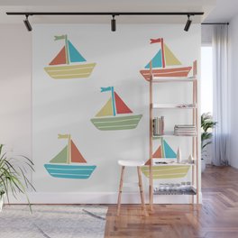 Cute colorful retro sailboats Wall Mural
