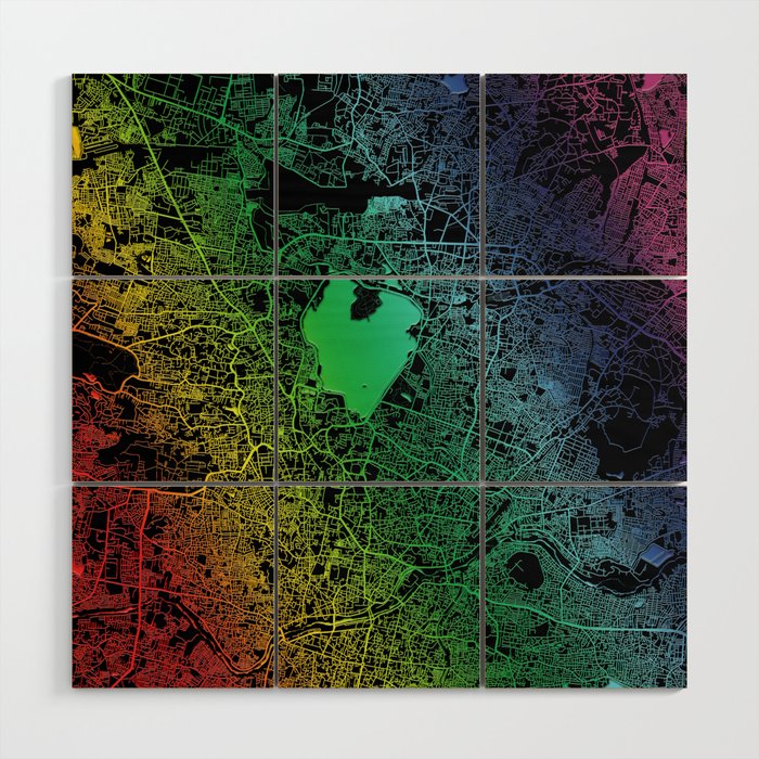 Hyderabad, India, City, Map, Rainbow, Map, Art, Print Wood Wall Art by