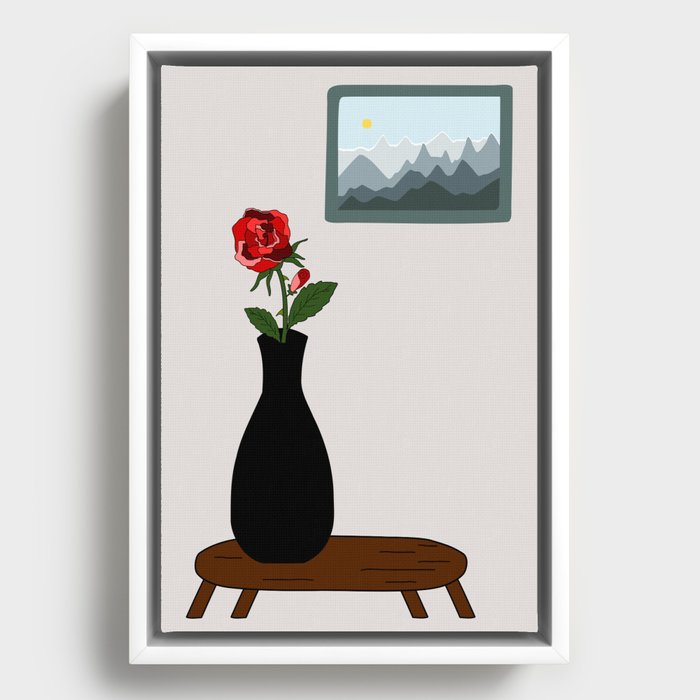 Rose In Bud Vase Framed Canvas