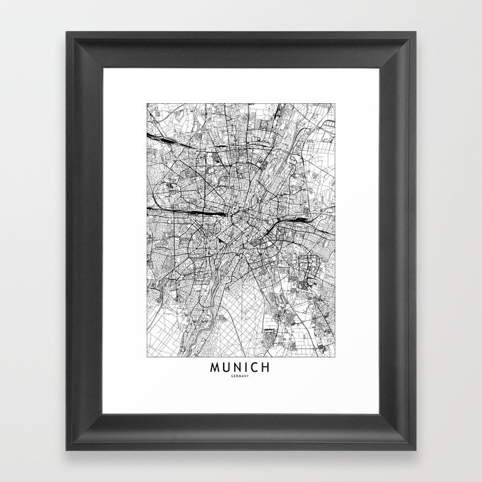Munich White Map Framed Art Print