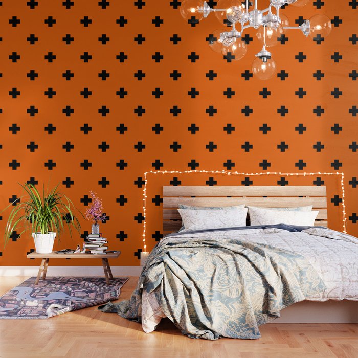 Black Swiss Cross Pattern on Orange background Wallpaper
