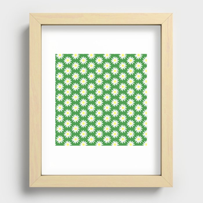 white daisy with green pattern Recessed Framed Print