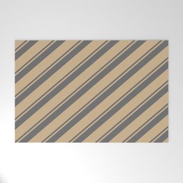 [ Thumbnail: Dim Gray & Tan Colored Lined Pattern Welcome Mat ]