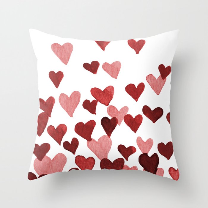 Valentine's Day Watercolor Hearts - red Throw Pillow by Wackapacka |  Society6