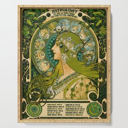 Emerald Green Vintage Astrology Poster | Alphonse Mucha Serving Tray
