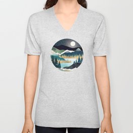Star Lake V Neck T Shirt | Indigo, Landscape, Graphicdesign, Curated, Lake, Organic, Celestial, Wanderlust, Blue, Mountians 