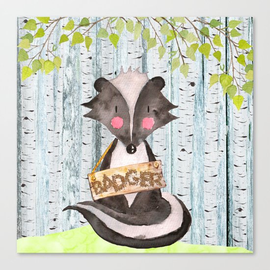 Badger- Woodland Friends- Watercolor Illustration Canvas Print