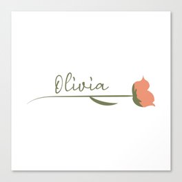 Olivia name on a rose Canvas Print
