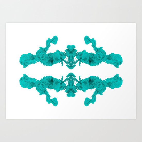 Cyan Ink Drop In Water Art Print