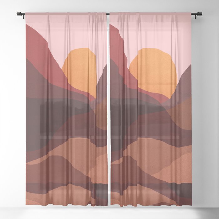 Abstraction_Mountains_SUNSET_Minimalism Sheer Curtain