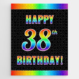 [ Thumbnail: Fun, Colorful, Rainbow Spectrum “HAPPY 38th BIRTHDAY!” Jigsaw Puzzle ]