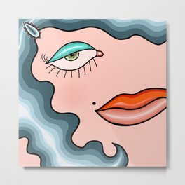 Siren Metal Print | Makeup, Blue, Digital, Sea, Lips, Eye, Graphicdesign, Glamorous, Woman, 1940 