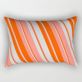 [ Thumbnail: Red, Light Grey & Salmon Colored Striped/Lined Pattern Rectangular Pillow ]