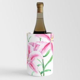 pink lily flower watercolor Wine Chiller