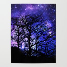 Black Trees Blue Violet Purple Space Poster