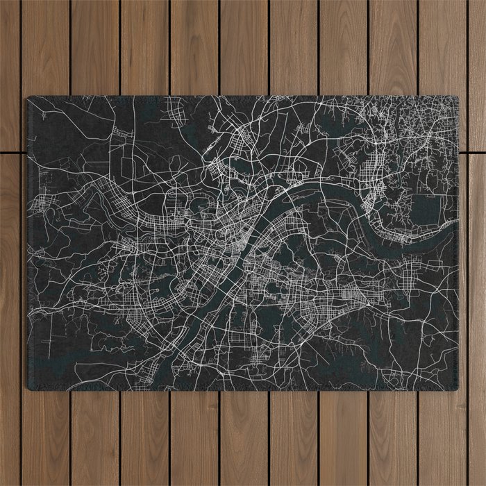 Wuhan City Map of Hubei, China - Dark Outdoor Rug