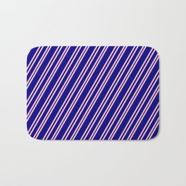 [ Thumbnail: Pink & Blue Colored Pattern of Stripes Bath Mat ]