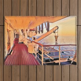 Crossinng the sea by ship  - Artistic illustration design Outdoor Rug