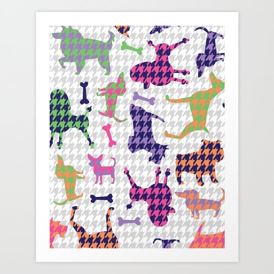 Houndstooth Hounds Art Print