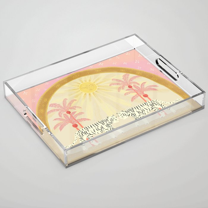 Pink Palm Tree Tigers Acrylic Tray