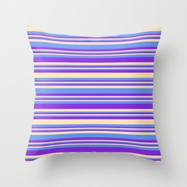 [ Thumbnail: Purple, Beige, and Cornflower Blue Colored Striped/Lined Pattern Throw Pillow ]