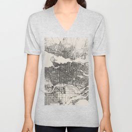 Canada, Vancouver Map - Black & White V Neck T Shirt