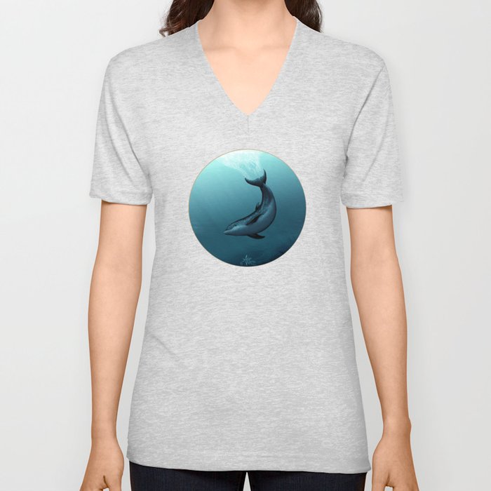 "Siren of the Blue Lagoon" by Amber Marine ~ Dolphin Art, Digital Painting, (Copyright 2015) V Neck T Shirt