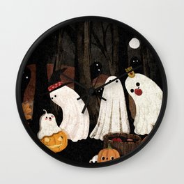 Halloween Party Wall Clock | Digital, Costume, Dark, Jackolantern, Ghost, Moon, Halloween, Night, Applebobbing, Painting 