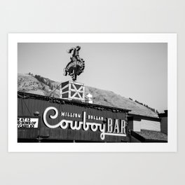 Iconic Western Cowboy Bar On The Jackson Hole Square - Black And White Art Print