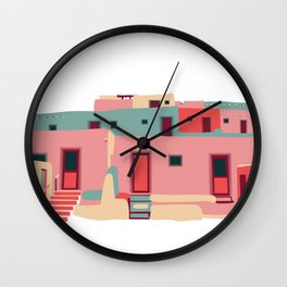 Taos Pueblo Adobe Architecture Print - Pink & Green Wall Clock