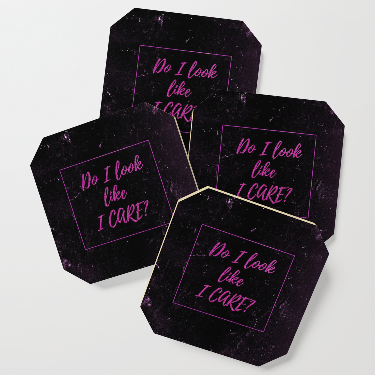 Sarcasm Quotes Do I Look Like I Care Typography Funny Sarcastic Humor Quote Coaster By Too Much Fun Society6