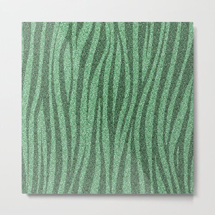 Stripes green Glitter Metal Print