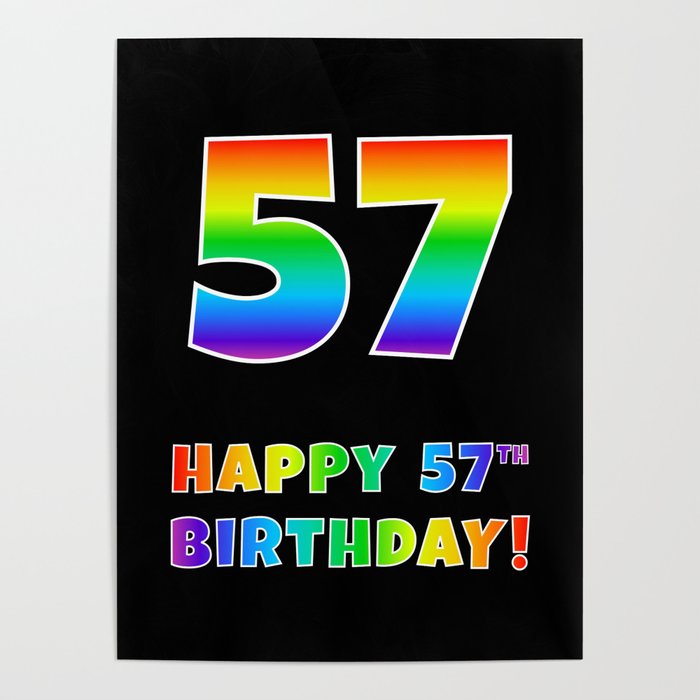 HAPPY 57TH BIRTHDAY - Multicolored Rainbow Spectrum Gradient Poster