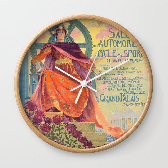 Salon Automobile de France - Ancient old retro vintage club colorful illustration   Wall Clock